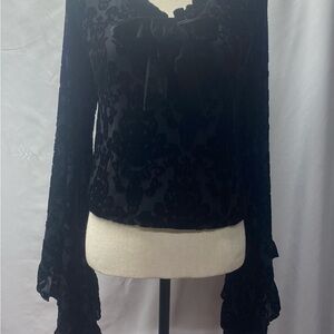 Killstar Black Burn Out Velvet Blouse with Bow Butterfly Sleeves 3X